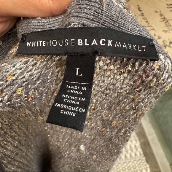 White House Black Market Silver Shimmer Gold Sequin Open Front Cardigan Size L - Picture 5 of 5